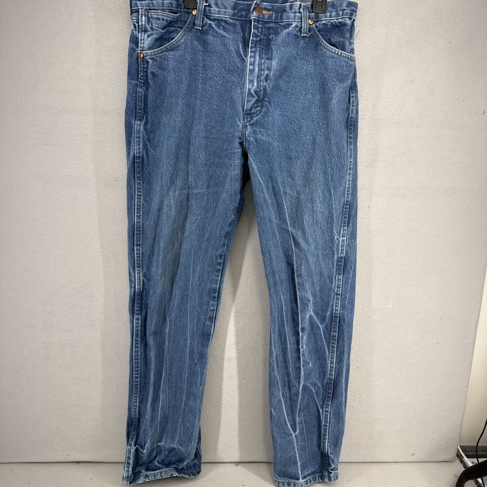 Wrangler 13MWZ Cowboy Cut Jeans Mens 38x32 Blue Denim Western Straight Leg